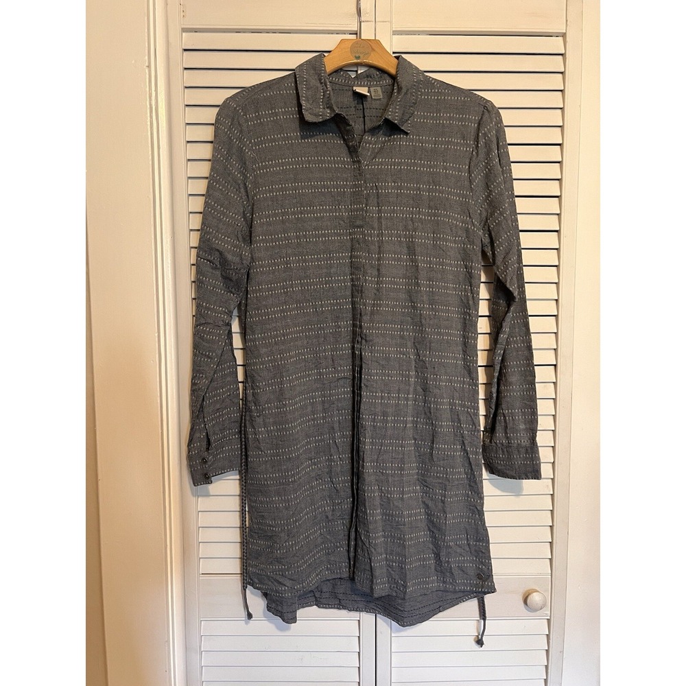 ROXY Women's Size 12 Dress Long Sleeve Shift Tshirt Button Front Tie Waist